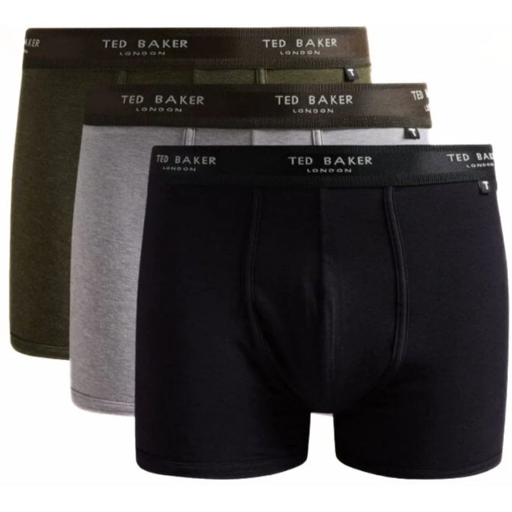 3-Pack Coloured Boxer Trunks, Black/Grey/Green