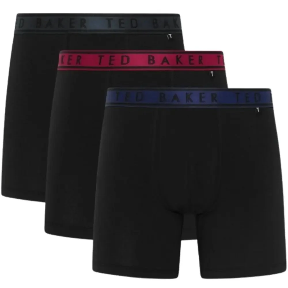 3-Pack Contrast Waistband Boxer Briefs, Black w/ blue/pool/burgundy