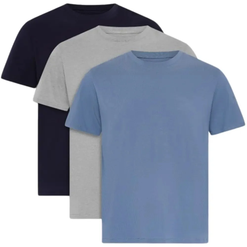 3-Pack Cotton Stretch Crew-Neck T-Shirts, Navy/Grey/Blue
