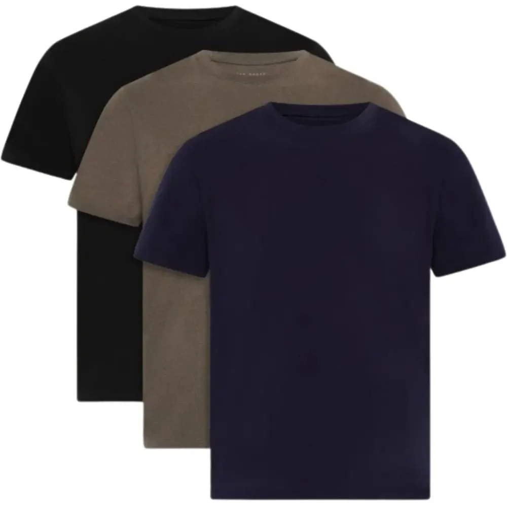 3-Pack Cotton Stretch Crew-Neck T-Shirts, Navy/Khaki/Black