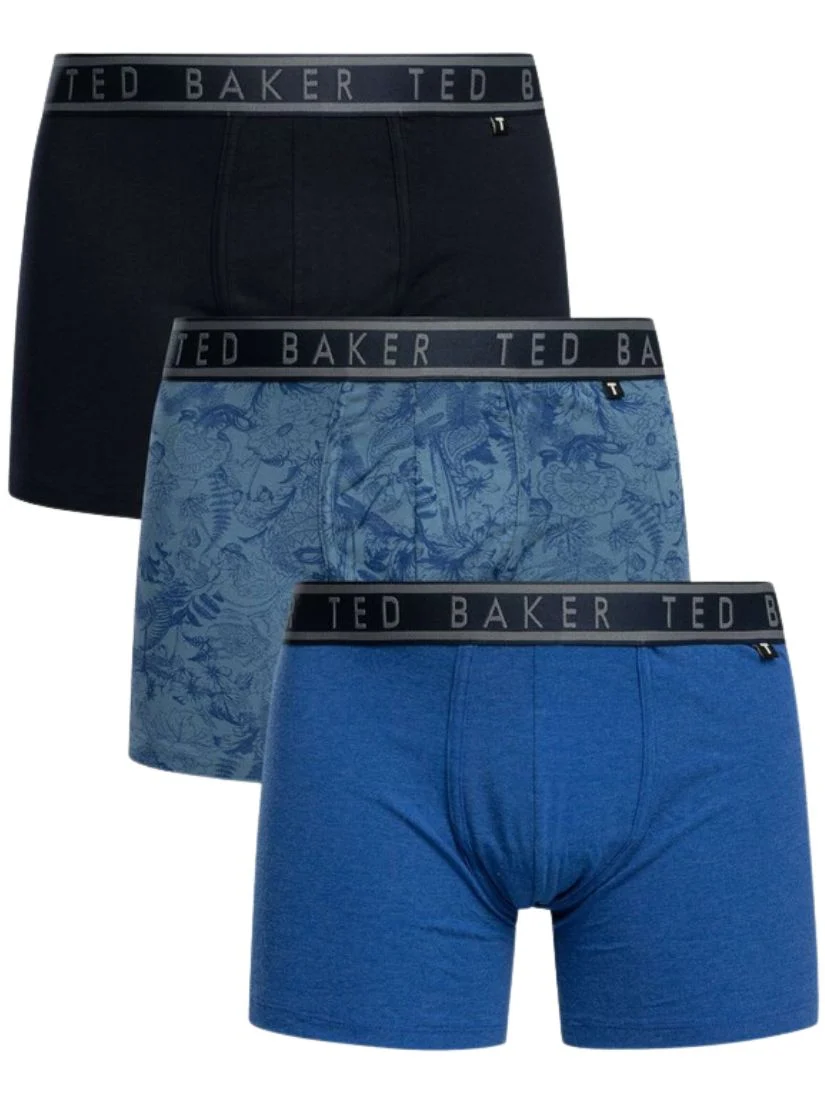3-Pack Floral Print Boxer Briefs, Mazarine Blue