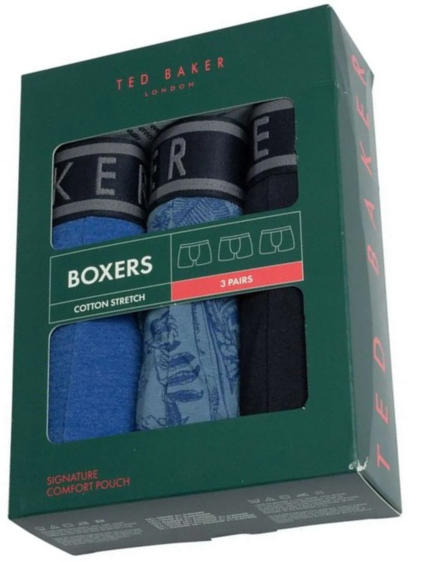 3-Pack Floral Print Boxer Briefs, Mazarine Blue - Image 2