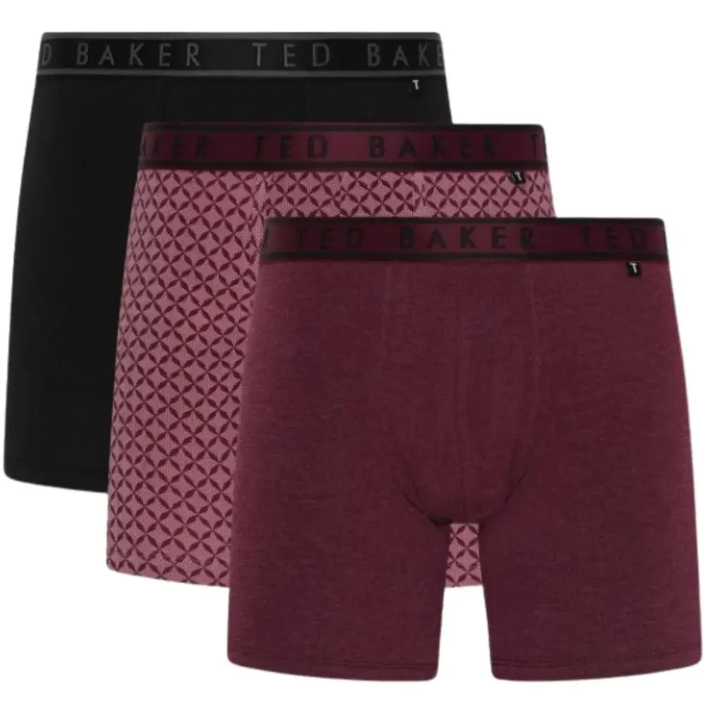 3-Pack Geo Print Boxer Briefs, Black/Claret