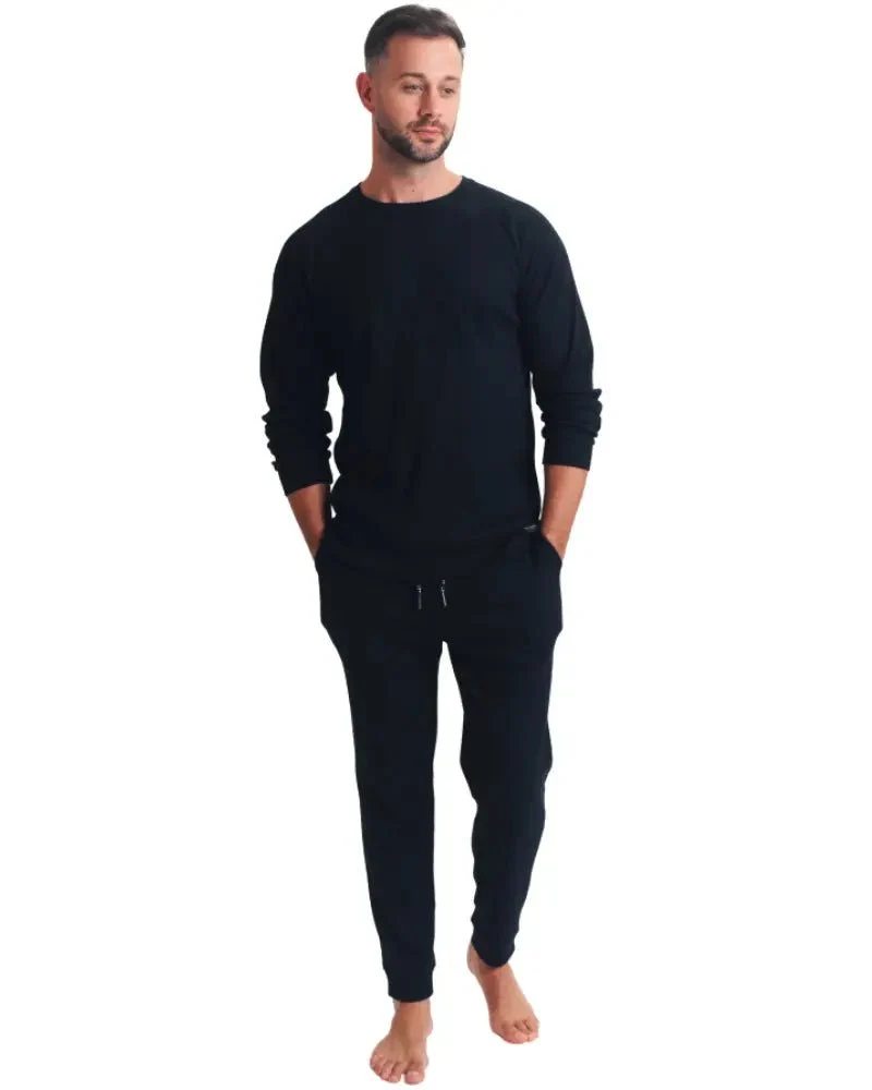 Waffle Long-Sleeve Top & Joggers Lounge Set, Black - Image 5
