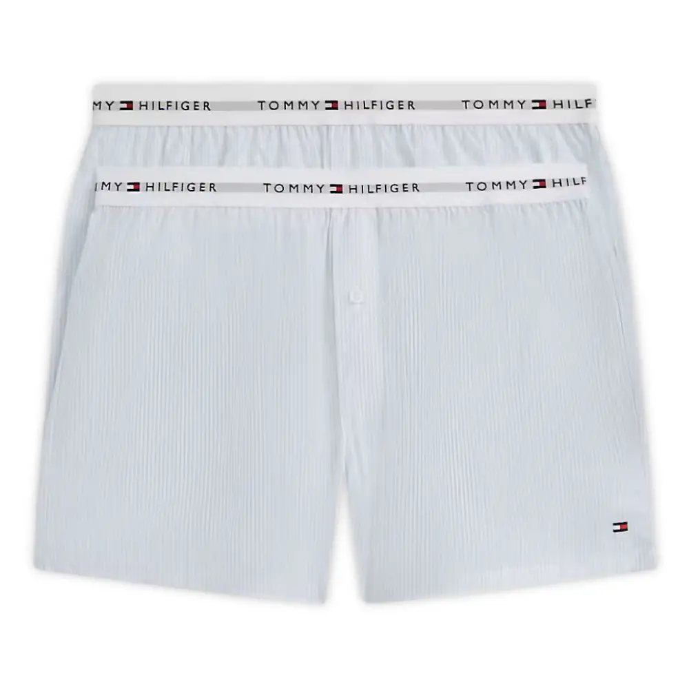 2-Pack Ithica Stripe Signature Cotton Boxer Shorts, Breezy Blue