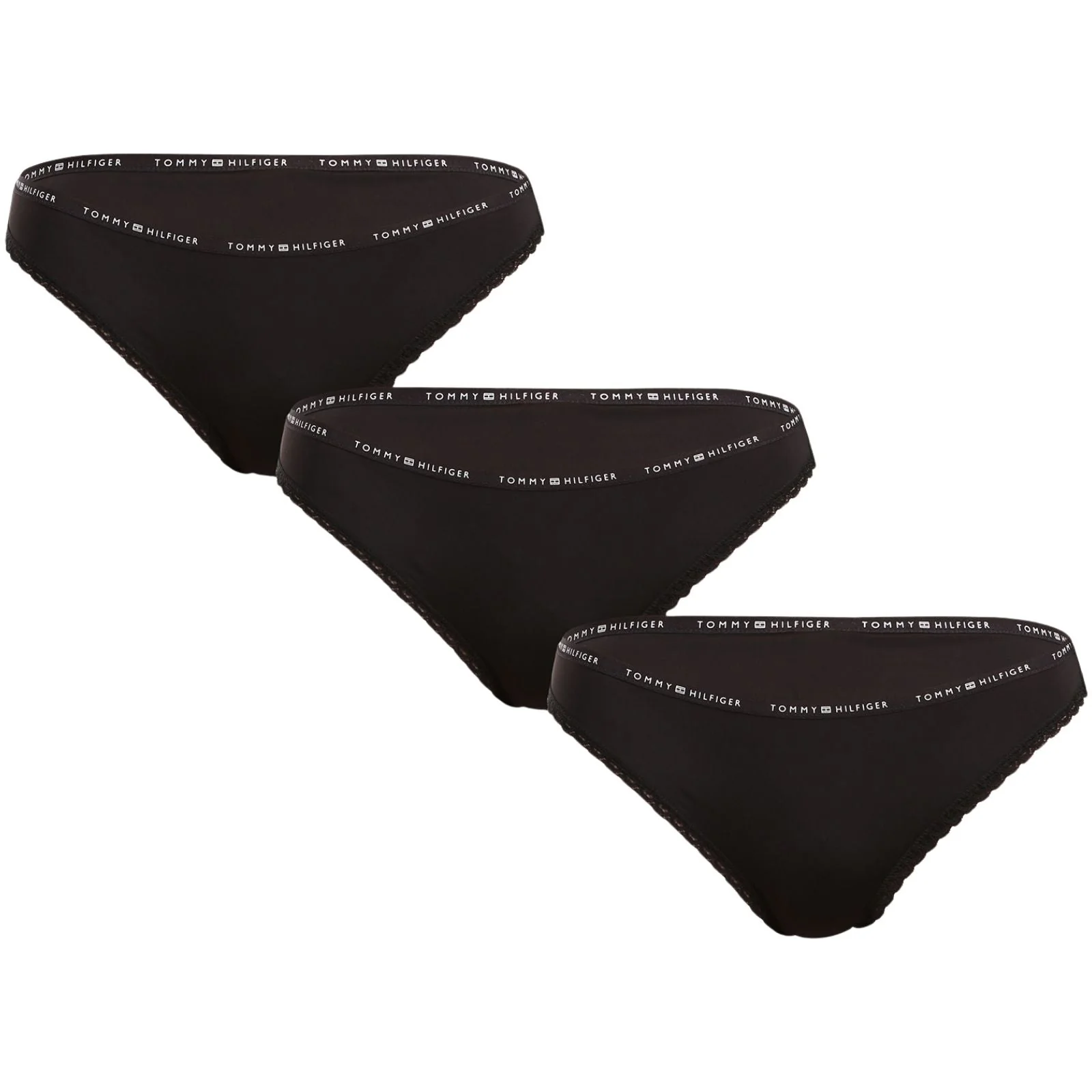 3-Pack Classic Logo Lace Thongs, Black