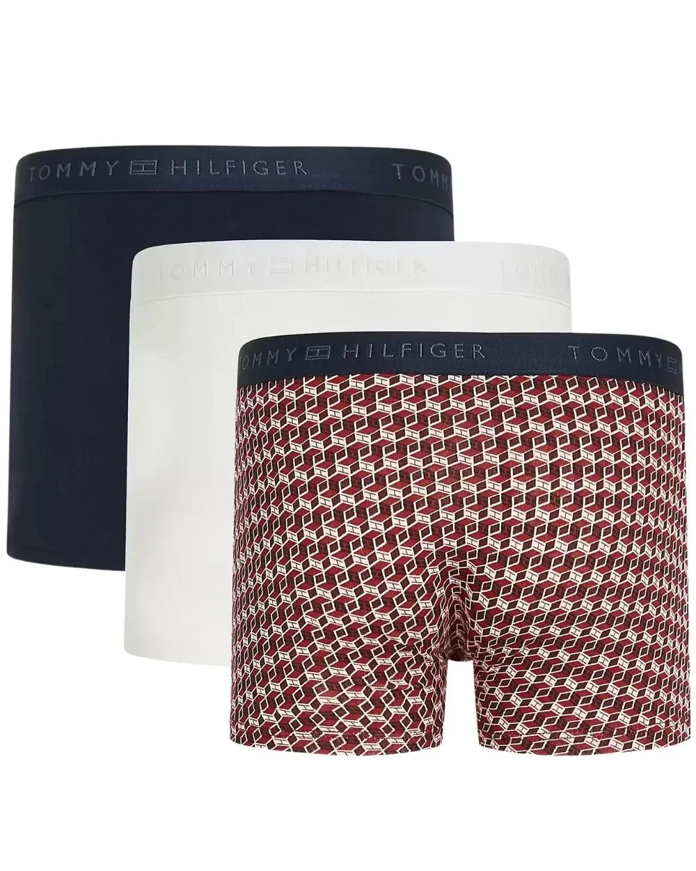 3-Pack Geo Print Boys Boxer Trunks Gift Set, Red/Ecru/Navy - Image 3