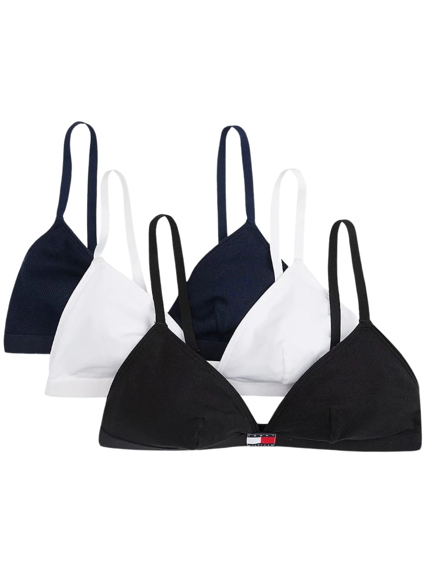 3-Pack Heritage Logo Triangle Bras, Black/White/Navy