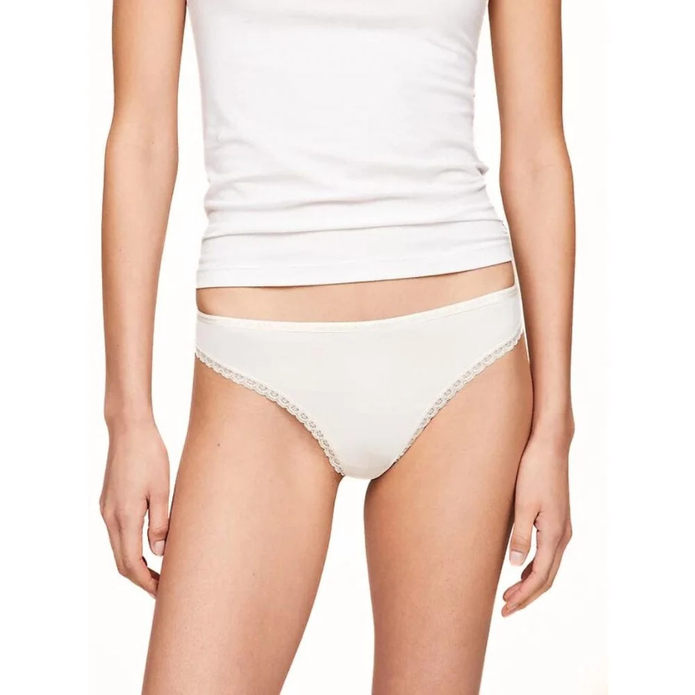 3-Pack Lace Trim Microfibre Thongs, Black/Ivory/Pink - Image 3