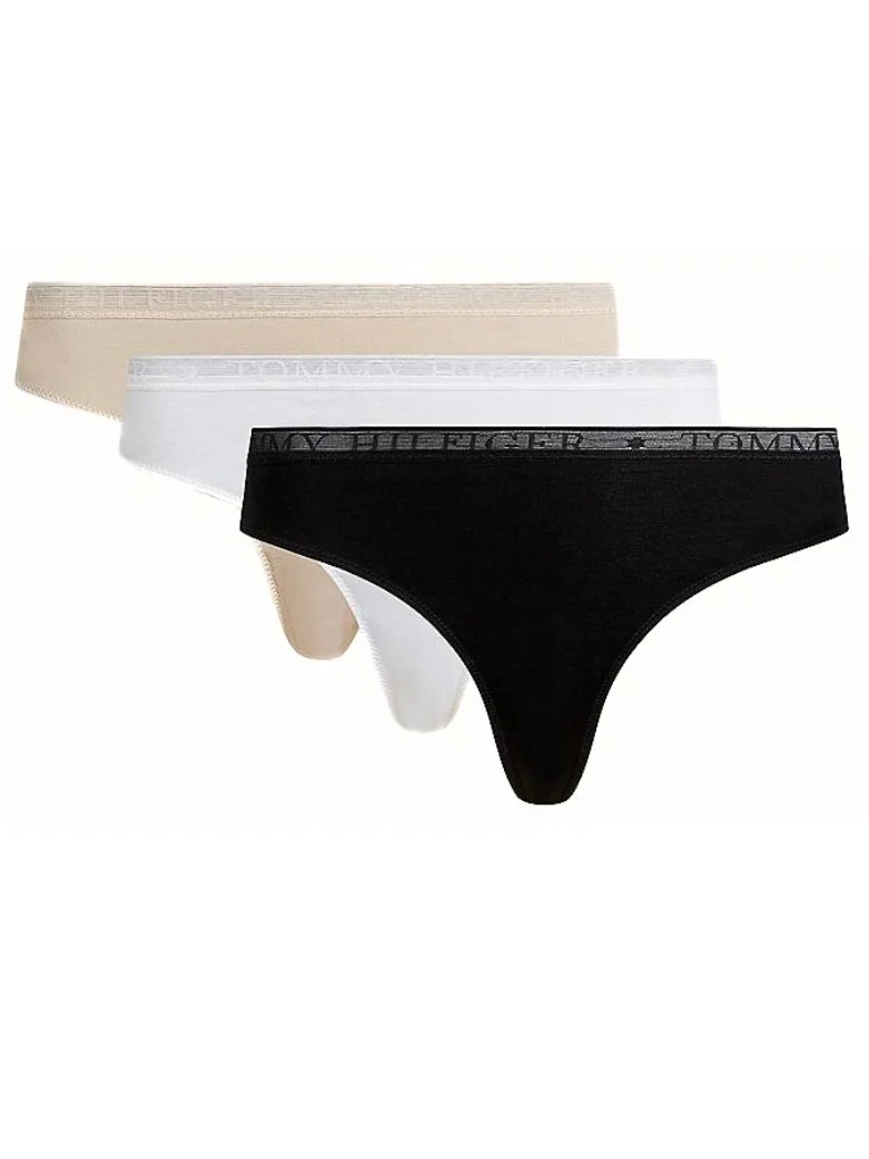 3-Pack Logo Lace Thongs, Black/White/Misty Blush