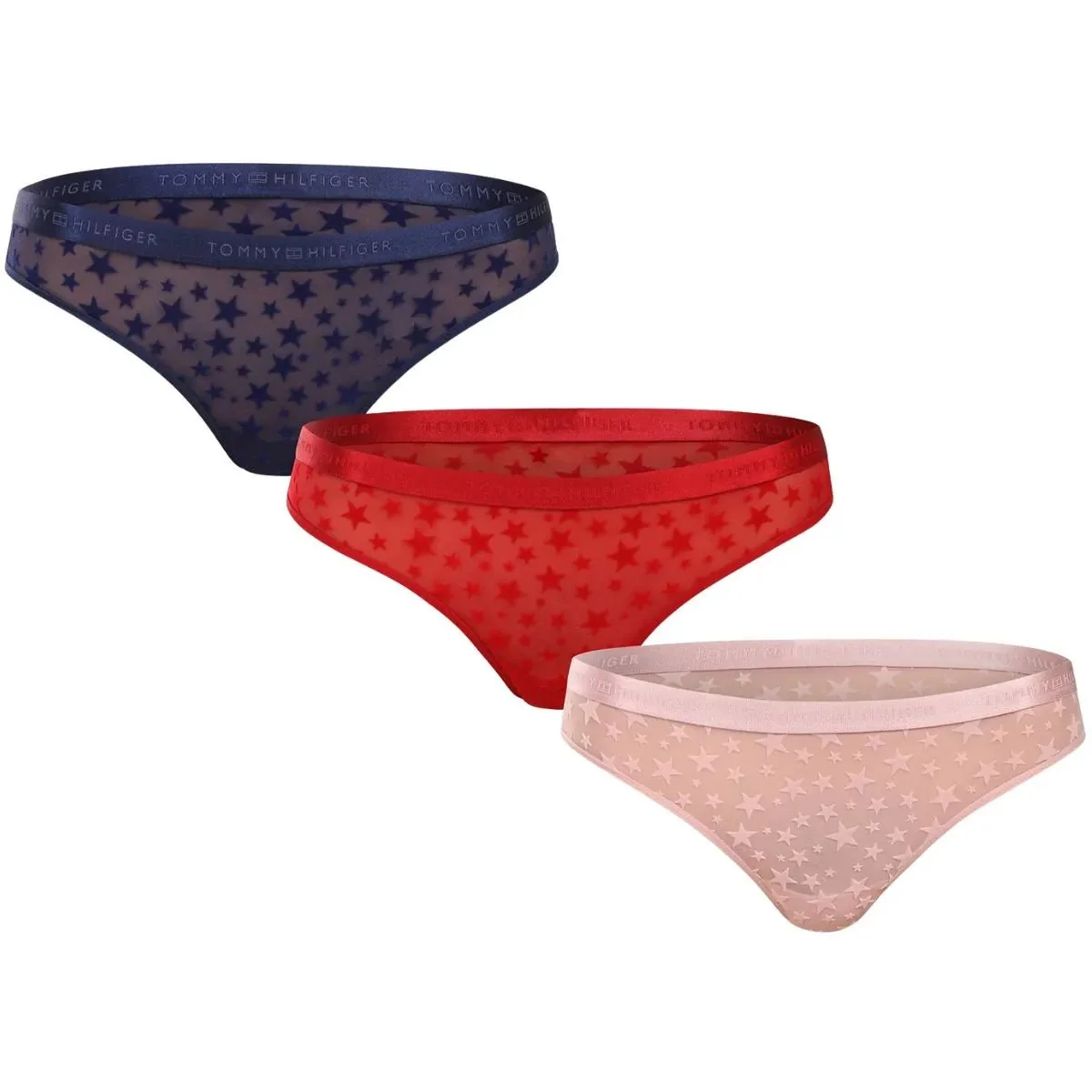 3-Pack Mesh Stars Thongs Gift Set, Navy/Pink/Red