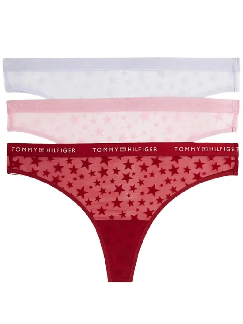 3-Pack Mesh Stars Thongs Gift Set, Silver/Red/Pink