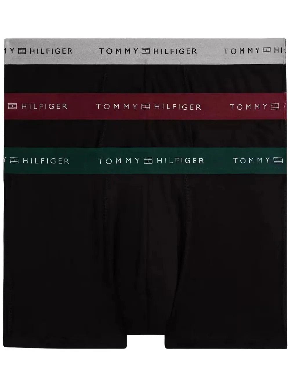 3-Pack Metallic Waistband Boxer Trunks Gift Set, Black w/ green/rouge/silver