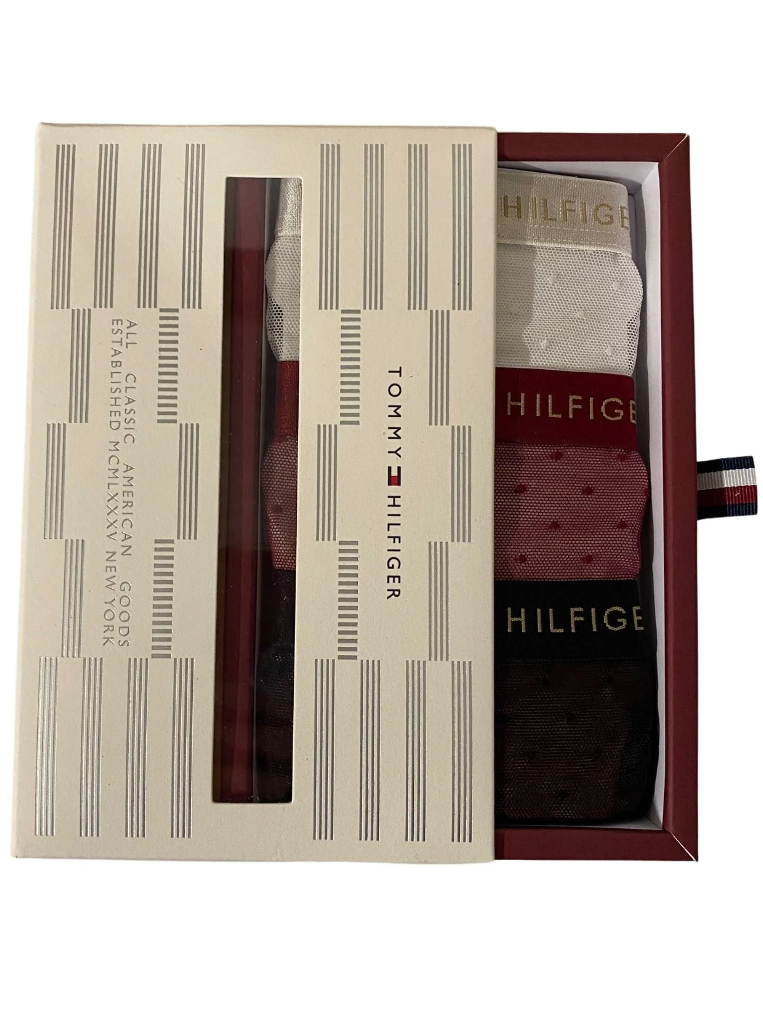 3-Pack Polka Dot Mesh Thongs Gift Set, Ivory/Rouge/Black - Image 2