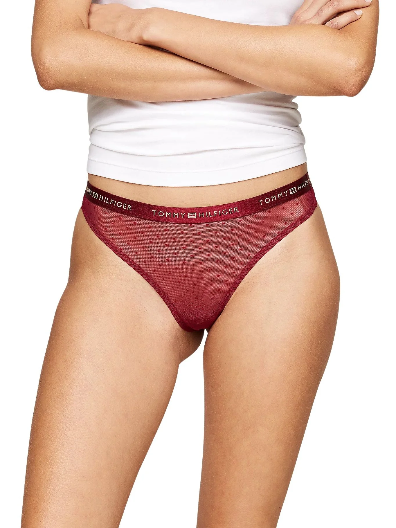 3-Pack Polka Dot Mesh Thongs Gift Set, Ivory/Rouge/Black - Image 6