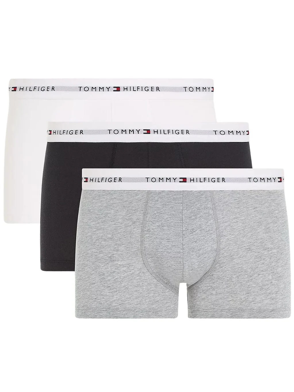 3-Pack Premium Essential Boxer Trunks, Black/White/Grey