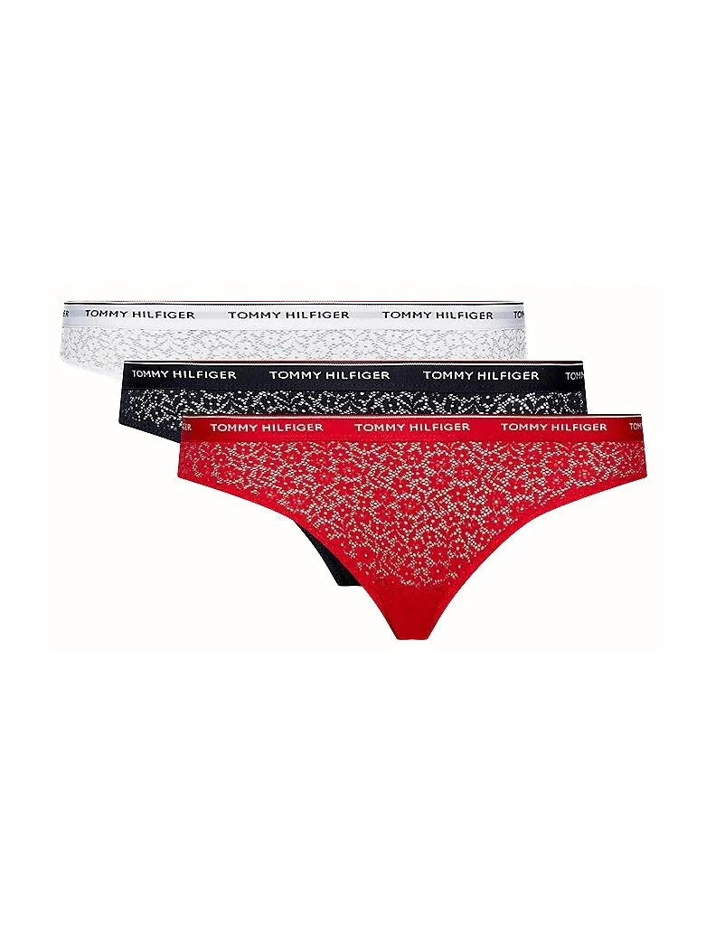 3-Pack Premium Essential Lace Bikini Briefs, Navy/White/Red