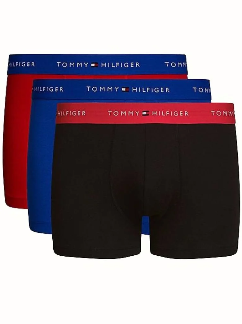 3-Pack Signature Cotton Boxer Trunks, Black/Blue/Red