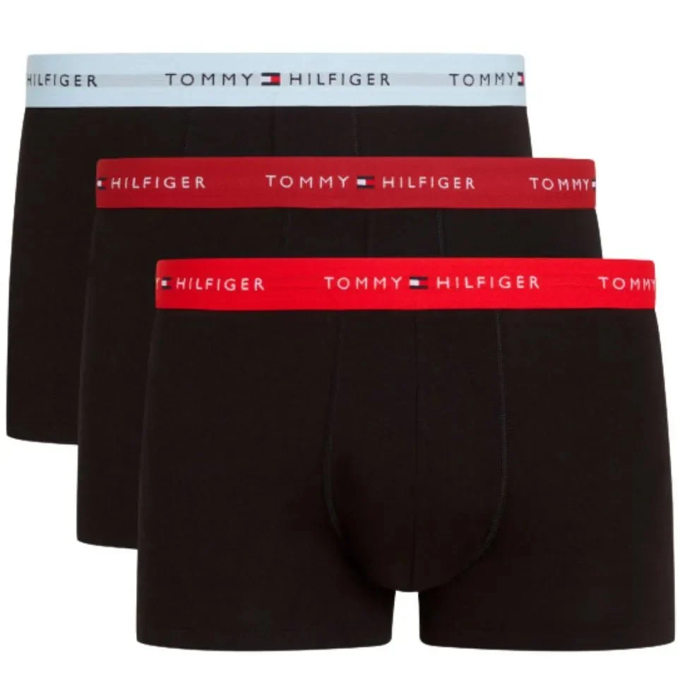 3-Pack Signature Cotton Boxer Trunks, Black w/ red/burgundy/ice