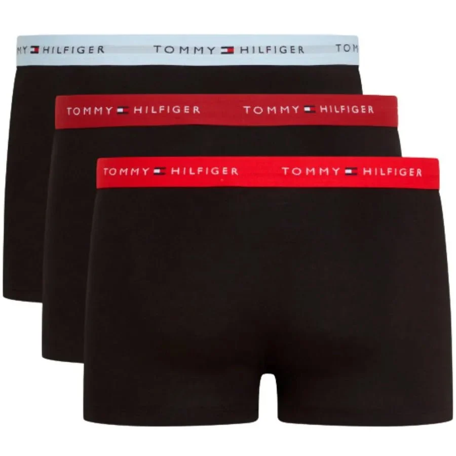 3-Pack Signature Cotton Boxer Trunks, Black w/ red/burgundy/ice - Image 2