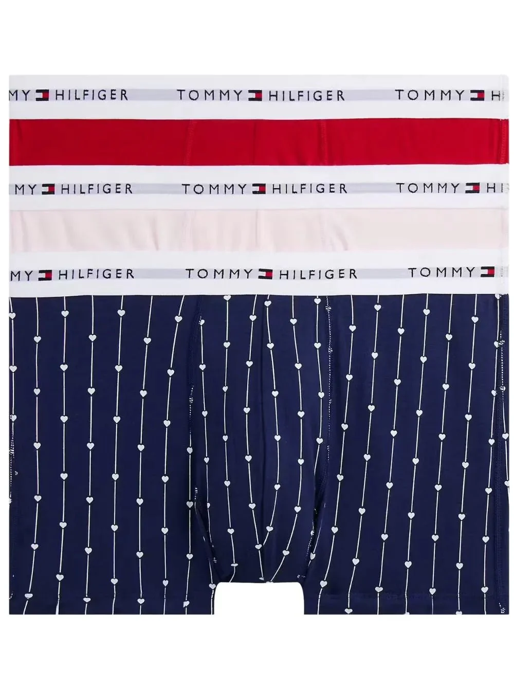 3-Pack Signature Cotton Hearts Print Boxer Trunks, Navy/Pink/Red