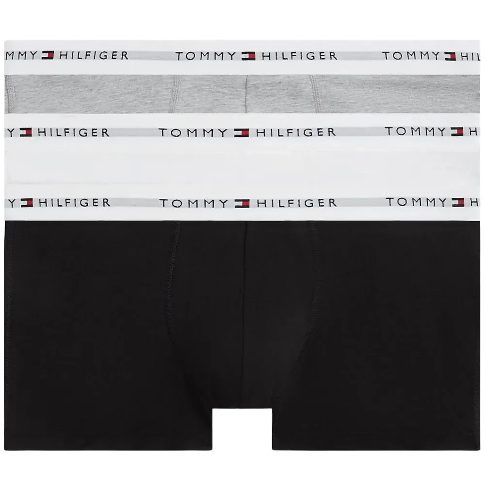 3-Pack Signature Cotton Low-Rise Boxer Trunks, Black/White/Grey