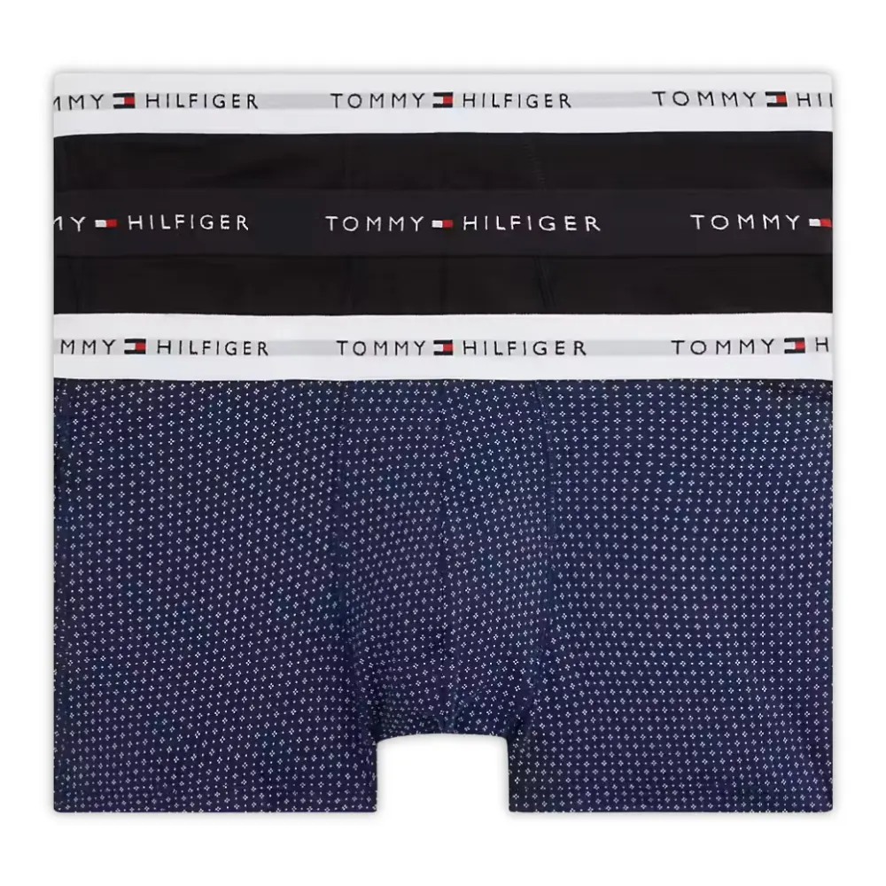 3-Pack Signature Cotton Mini Geo Boxer Trunks, Black/blue