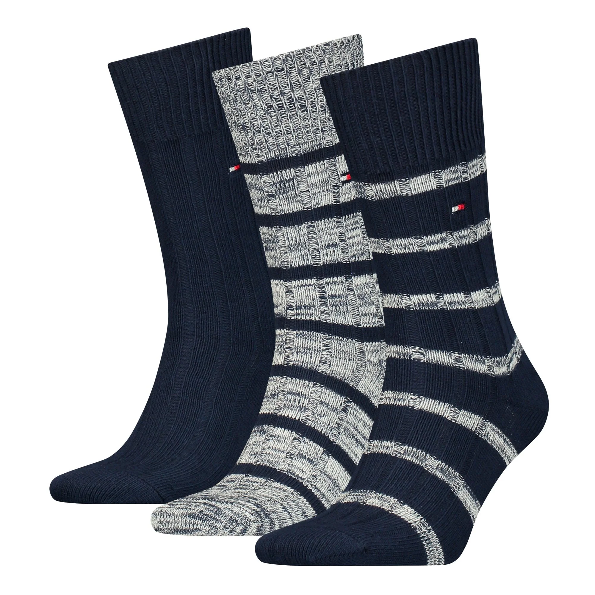 3-Pack Slub Mouline Stripe Boot Socks Gift Box, Navy Combo - Image 2