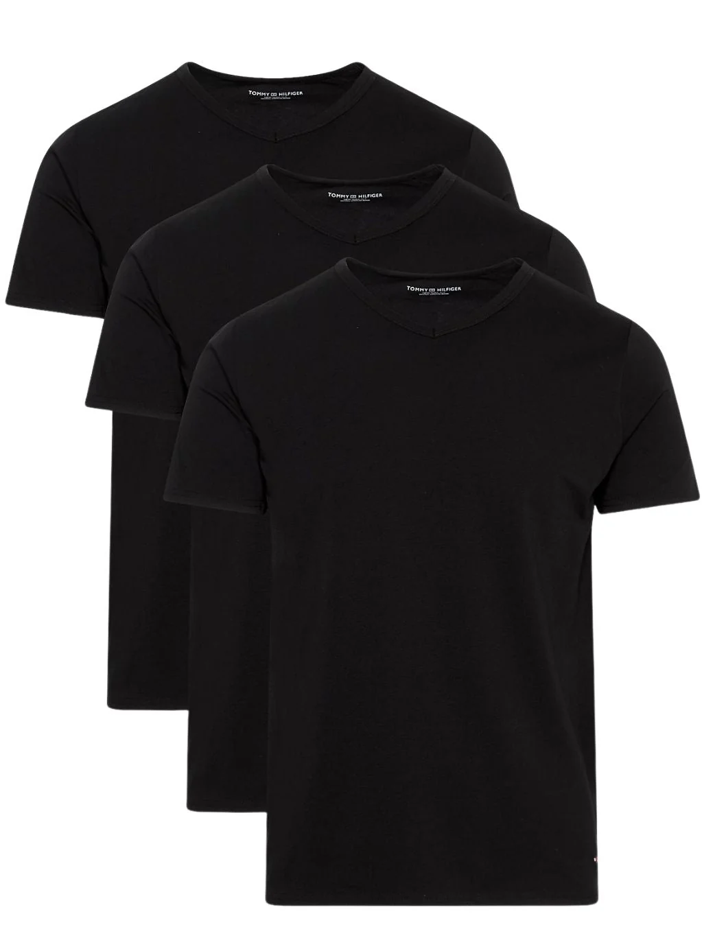 3-Pack Stretch Cotton V-Neck T-Shirts, Black