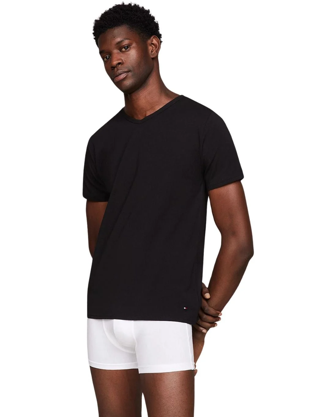 3-Pack Stretch Cotton V-Neck T-Shirts, Black - Image 2