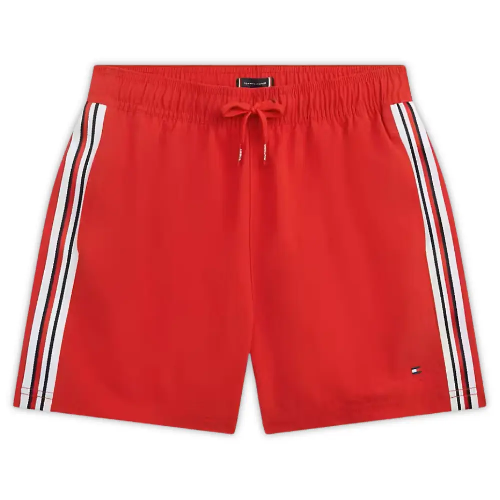 Boys Global Stripe Swim Shorts, Primary Red