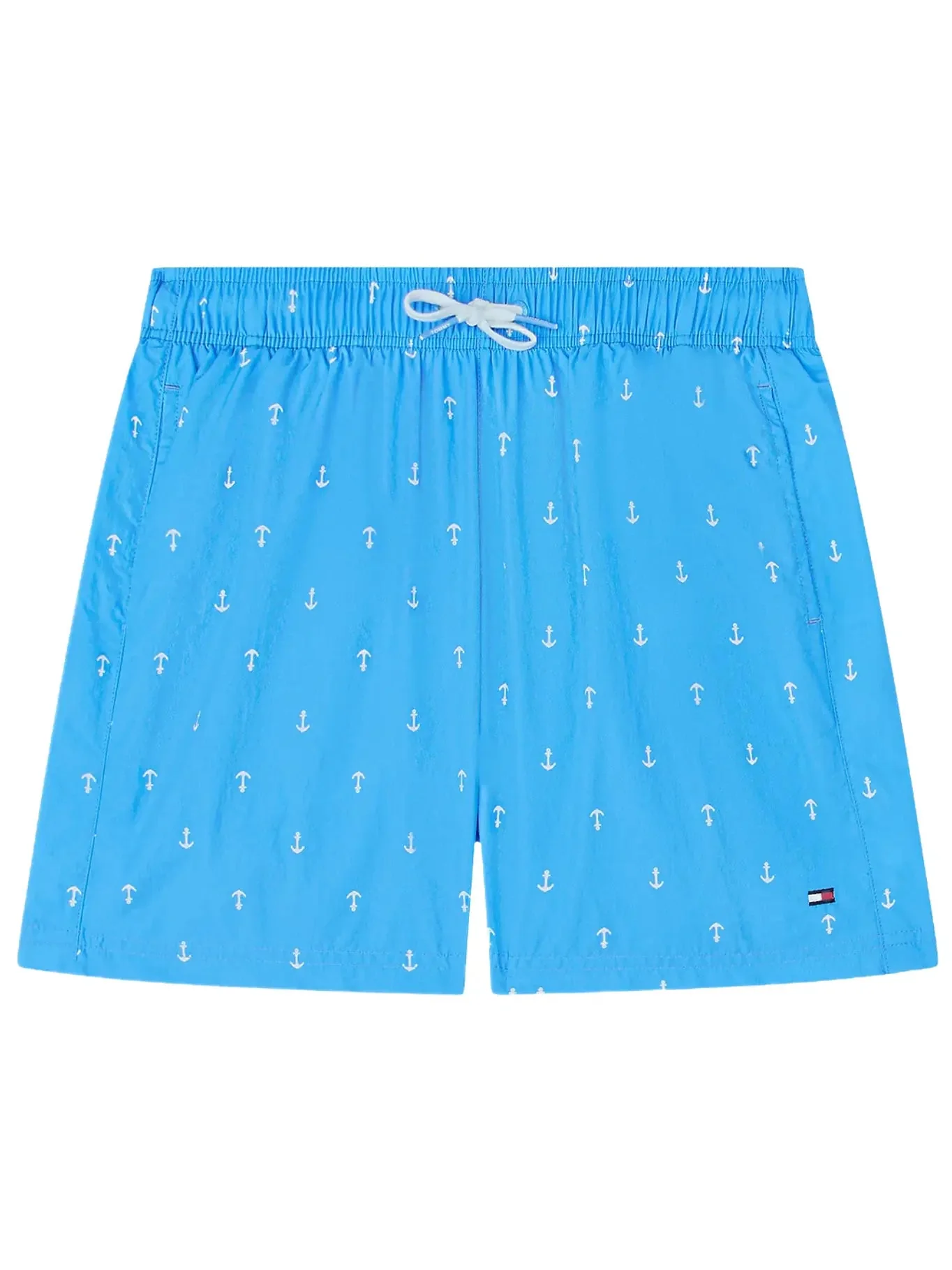 Boys Print Mid Length Swim Shorts, Anchor Blue Spell