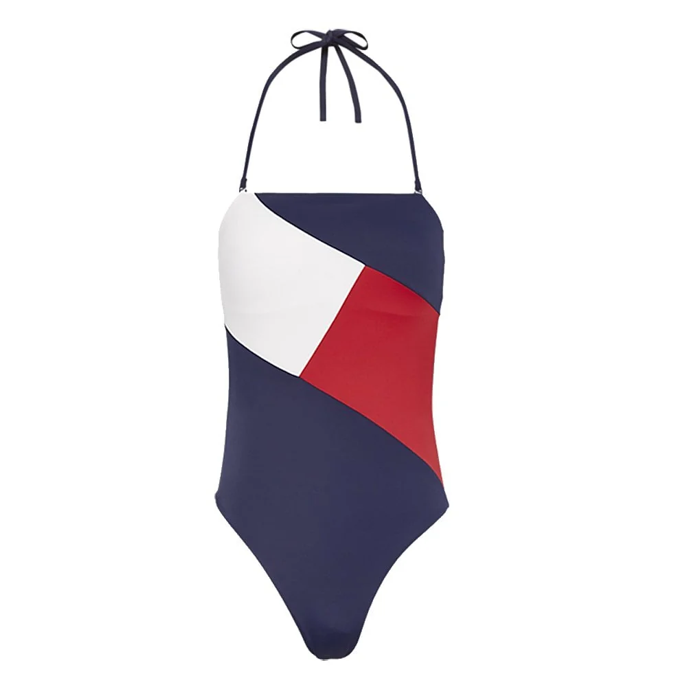 Colour-Blocked Bandeau One-Piece Swimsuit, Navy Blazer