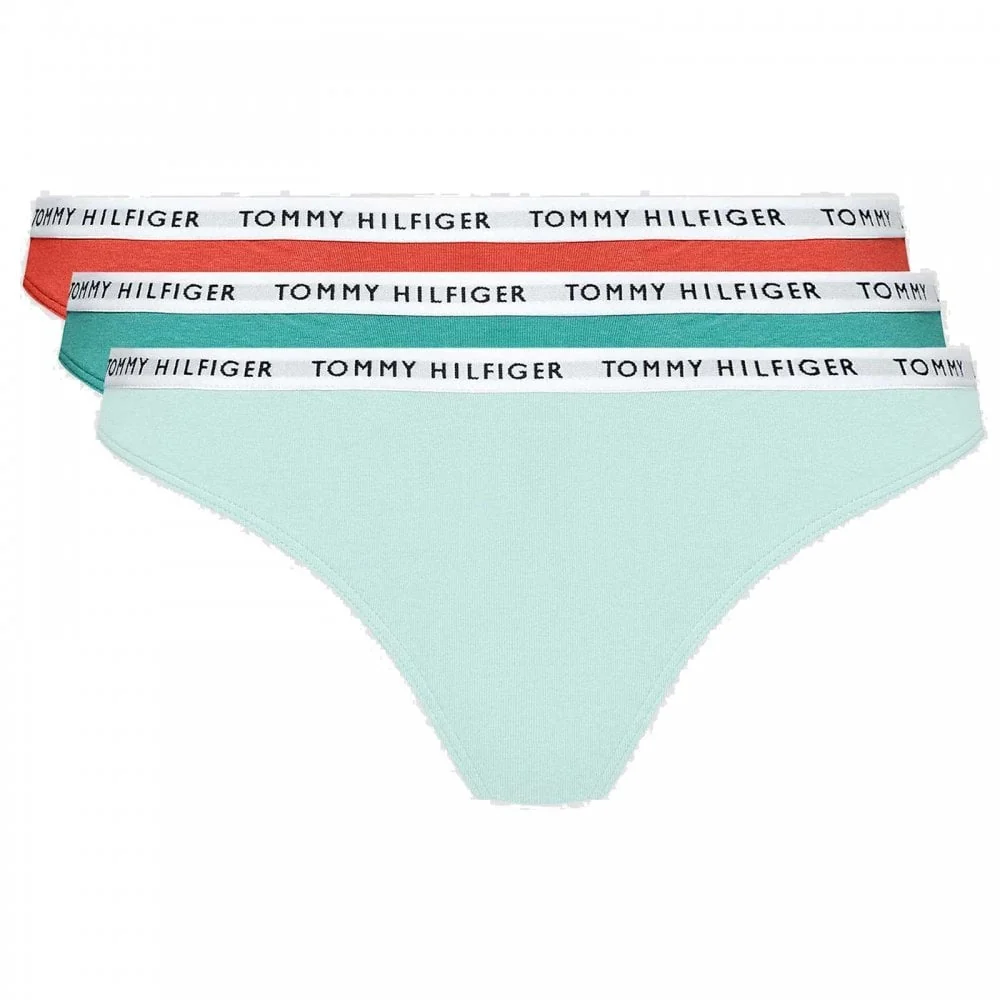 Cotton 3-Pack Thong, Cranberry/Aqua/Saltwater Green