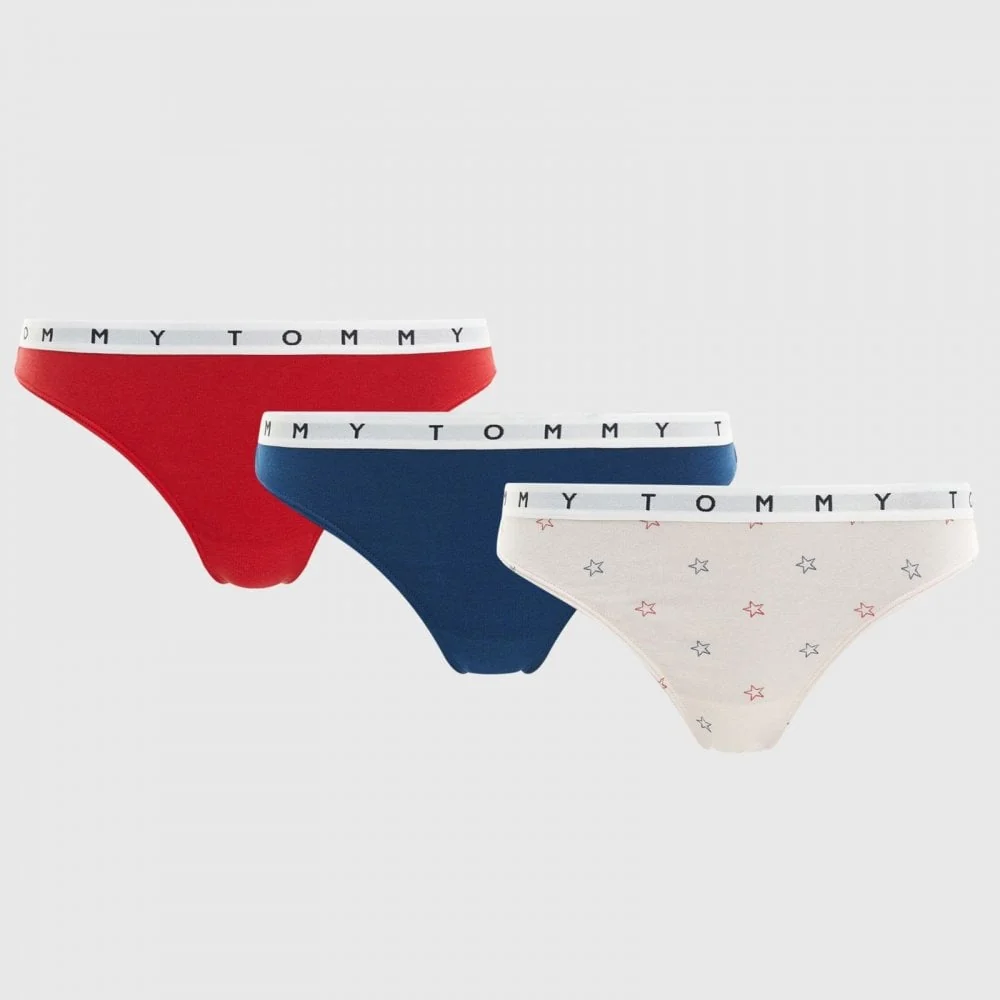 Cotton 3-Pack Thong, Twilight Indigo/Star/Primary Red