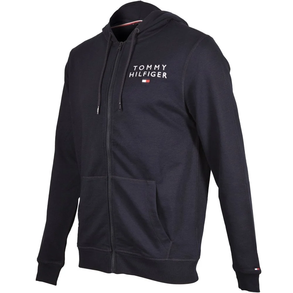 Embroidered Logo Zip-Thru Hoodie, Navy - Image 3
