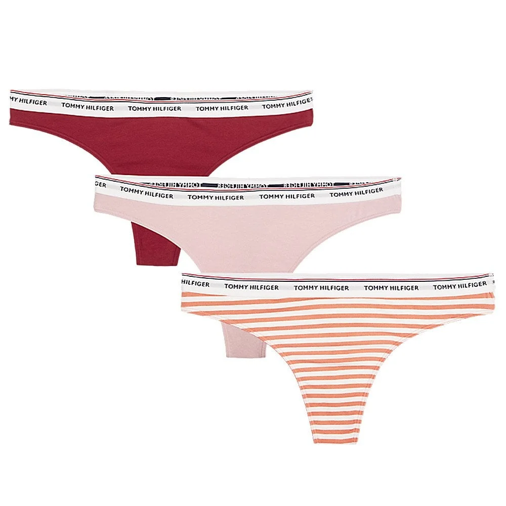 Essentials 3-Pack Thong, Apricot Brandy / Zephyr / Biking Red