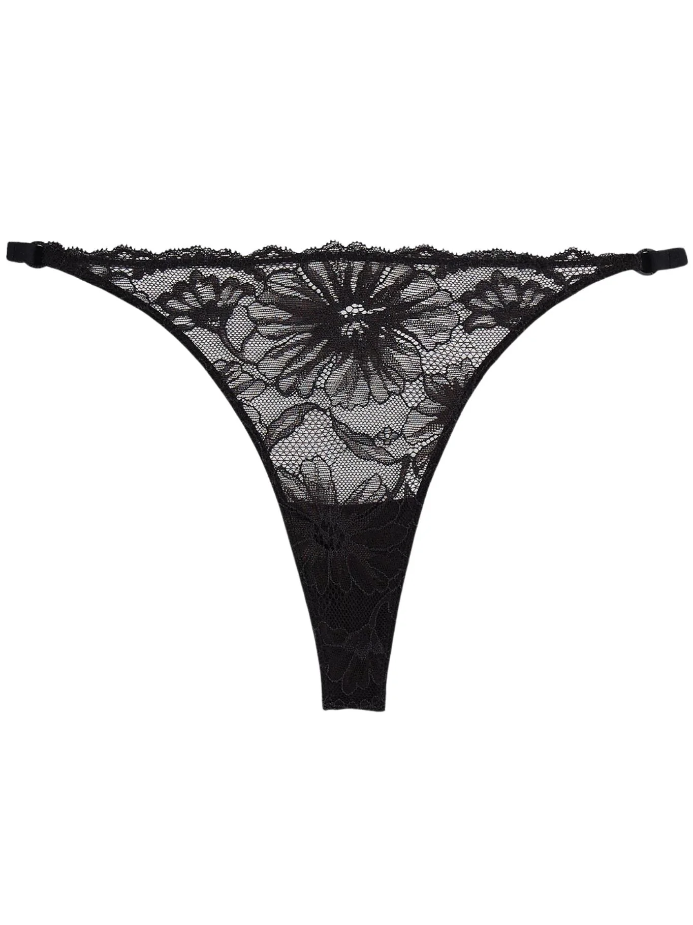 Floral Lace Tanga Thong, Black