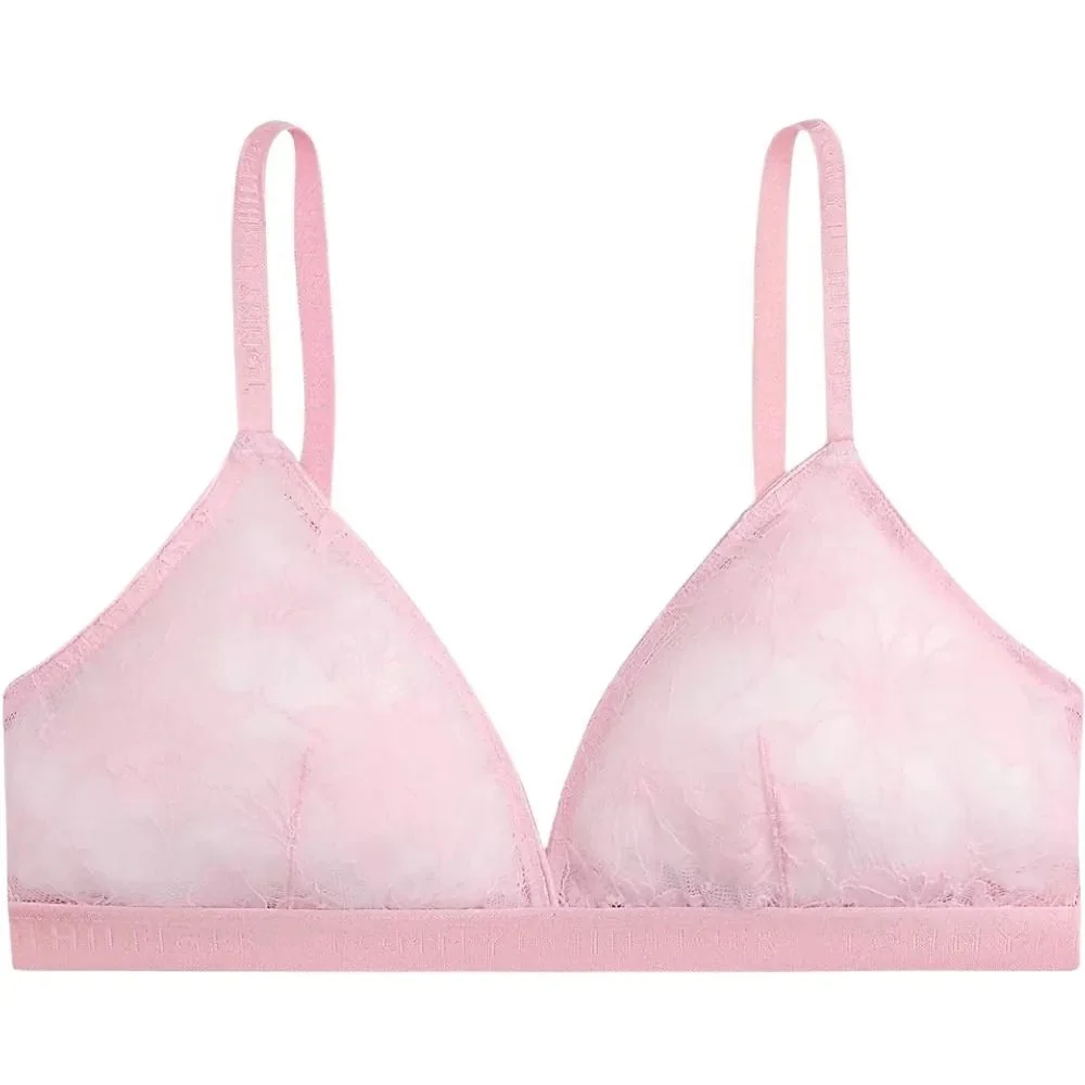 Repeat Logo Floral Lace Triangle Bra, Bonita Pink - Image 2