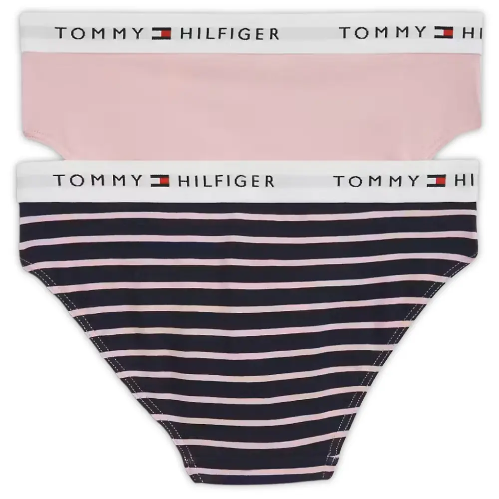 Girls 2-Pack Breton Stripe Bikini Briefs, Pink/Navy - Image 2
