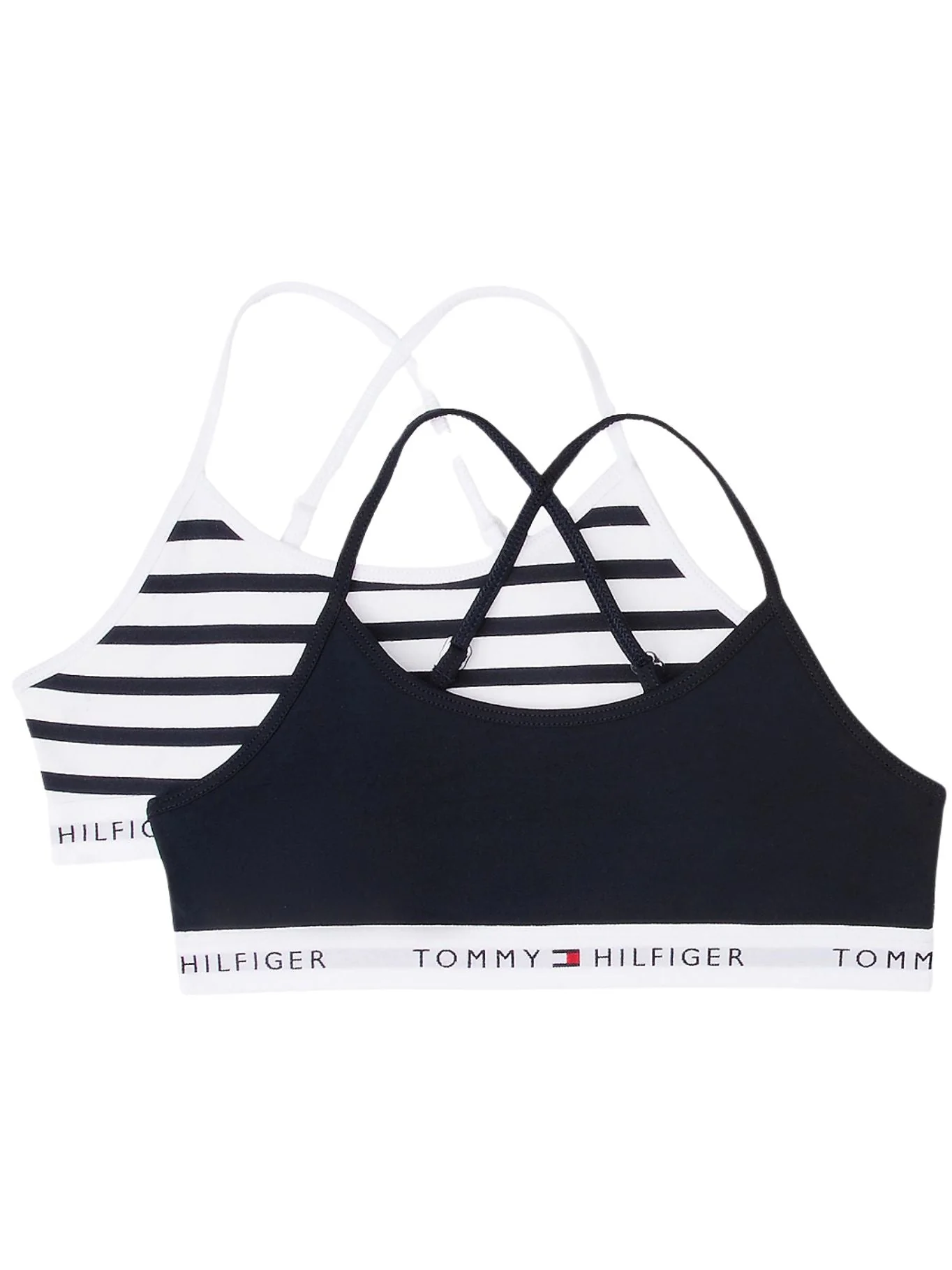 Girls 2-Pack Breton Stripe Strappy Bralette Set, Navy/white