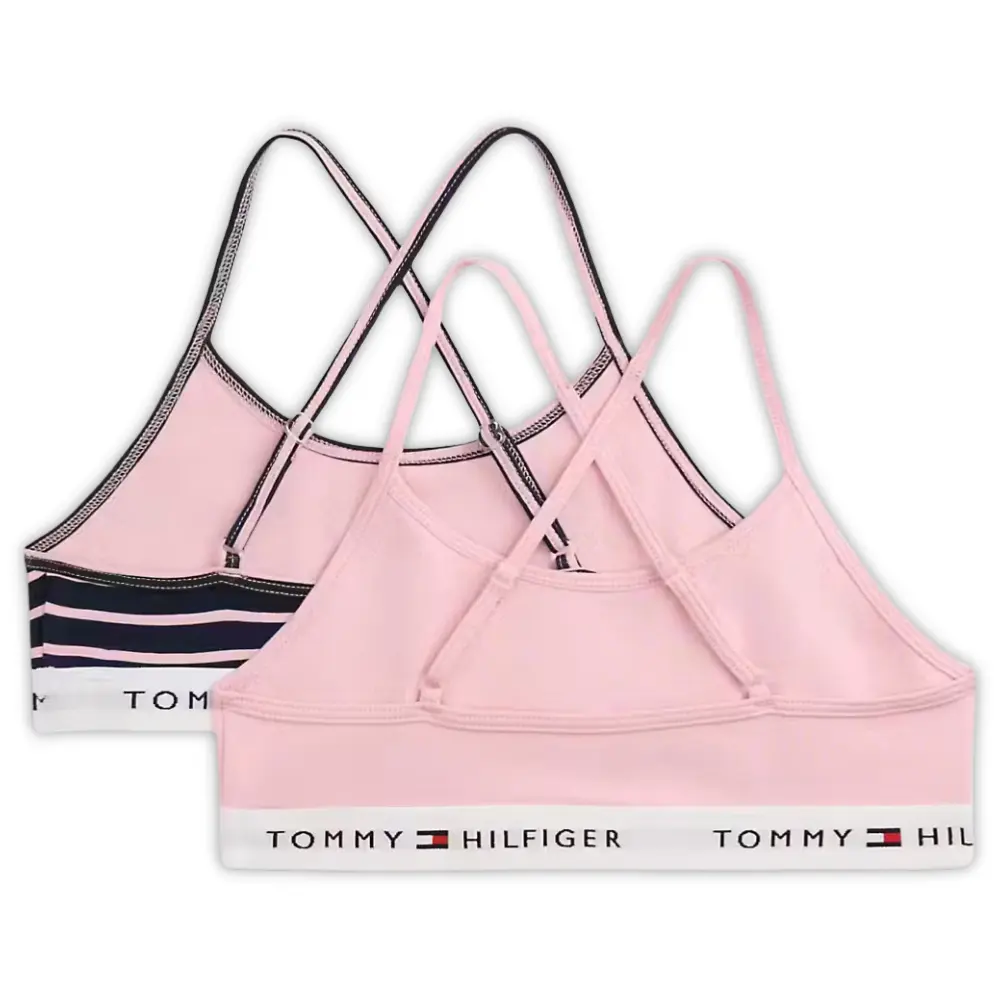 Girls 2-Pack Breton Stripe Strappy Bralette Set, Pink/Navy - Image 2