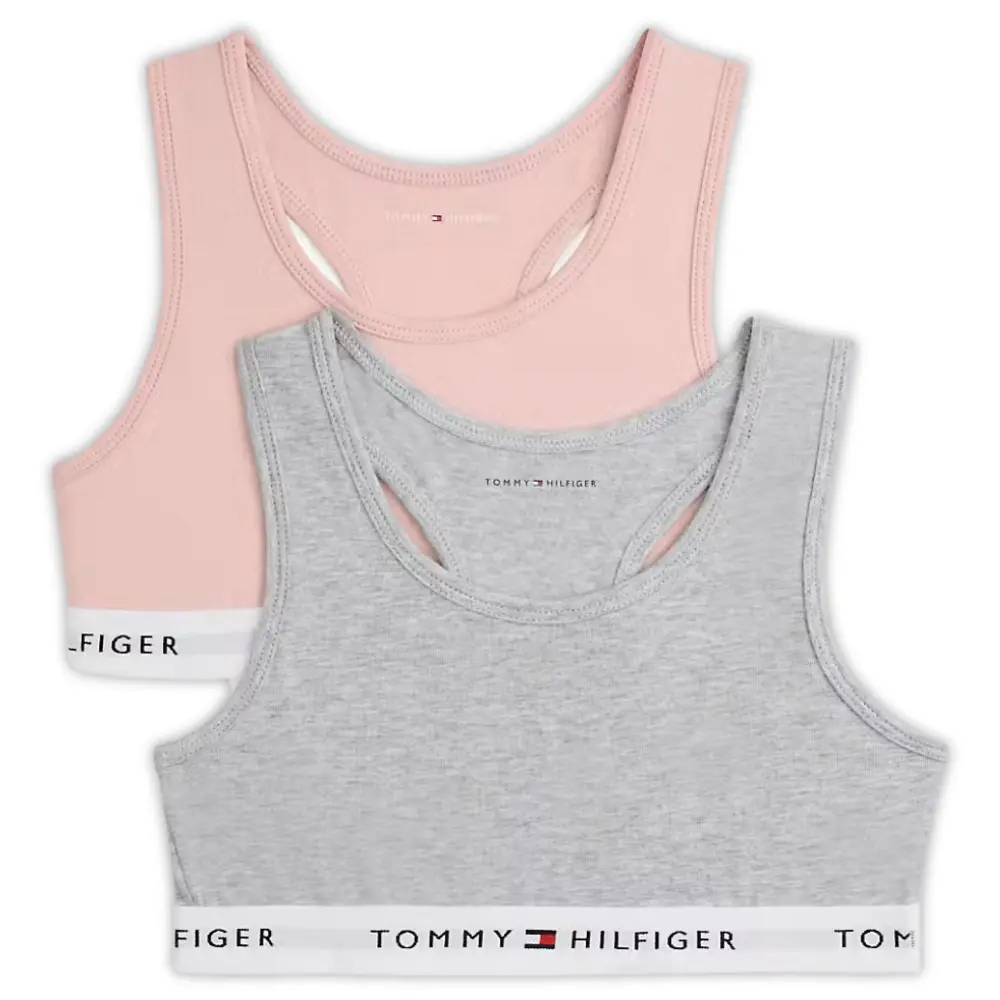 Girls 2-Pack Heritage Logo Bralette Set, Grey/Pink