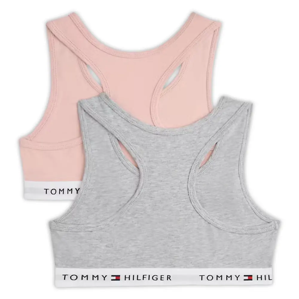Girls 2-Pack Heritage Logo Bralette Set, Grey/Pink - Image 2