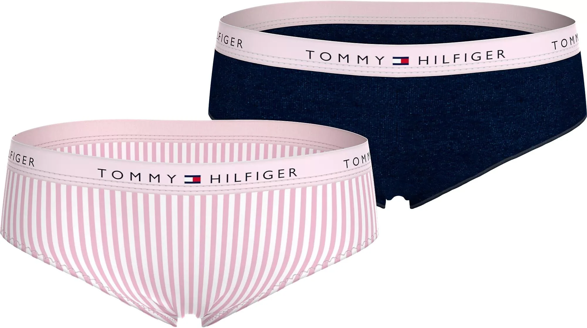 Girls 2-Pack Ithica Stripe Print Hipster Briefs, Pink/Navy
