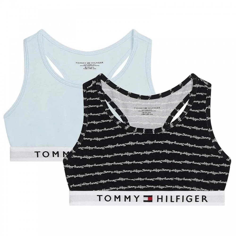 Girls 2 Pack Original Cotton Bralette, Klu/Cursive/Aop/Luminous Blue