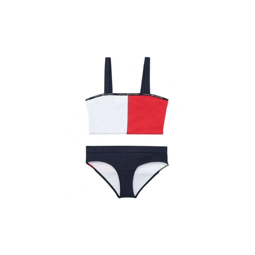 Girls Flag Logo Bralette & Bikini Brief Swimwear Set, Navy/red/white - Image 3