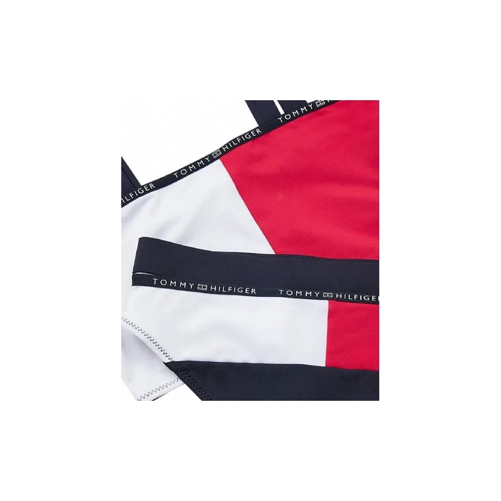 Girls Flag Logo Bralette & Bikini Brief Swimwear Set, Navy/red/white - Image 4