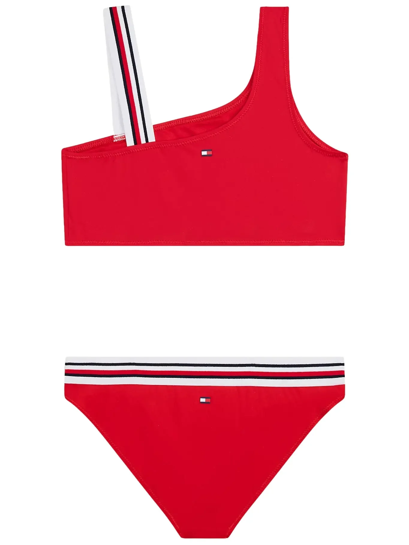 Girls Global Stripe One Shoulder Bikini Set, Red