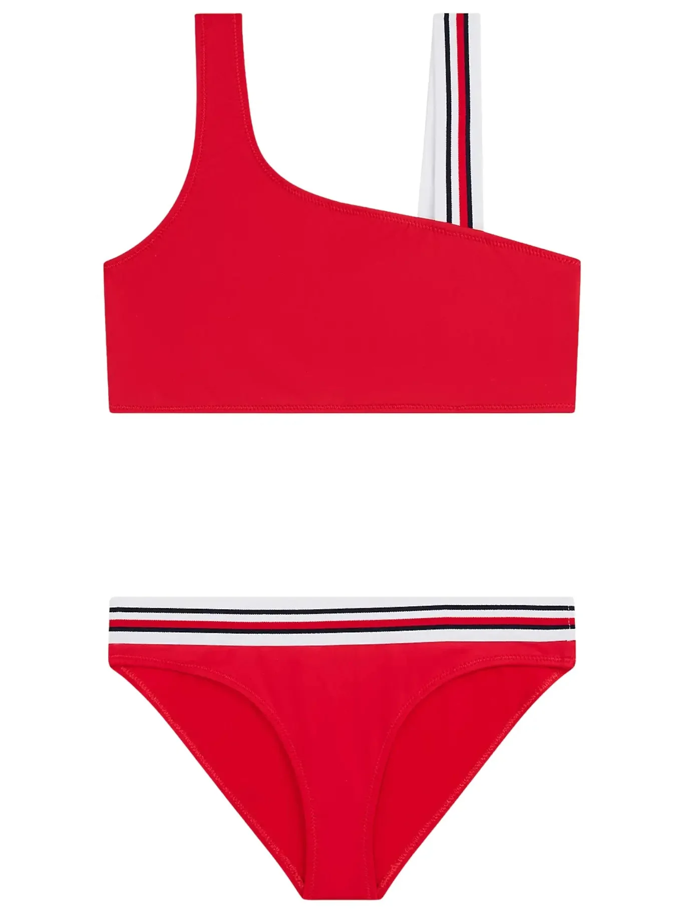 Girls Global Stripe One Shoulder Bikini Set, Red - Image 2